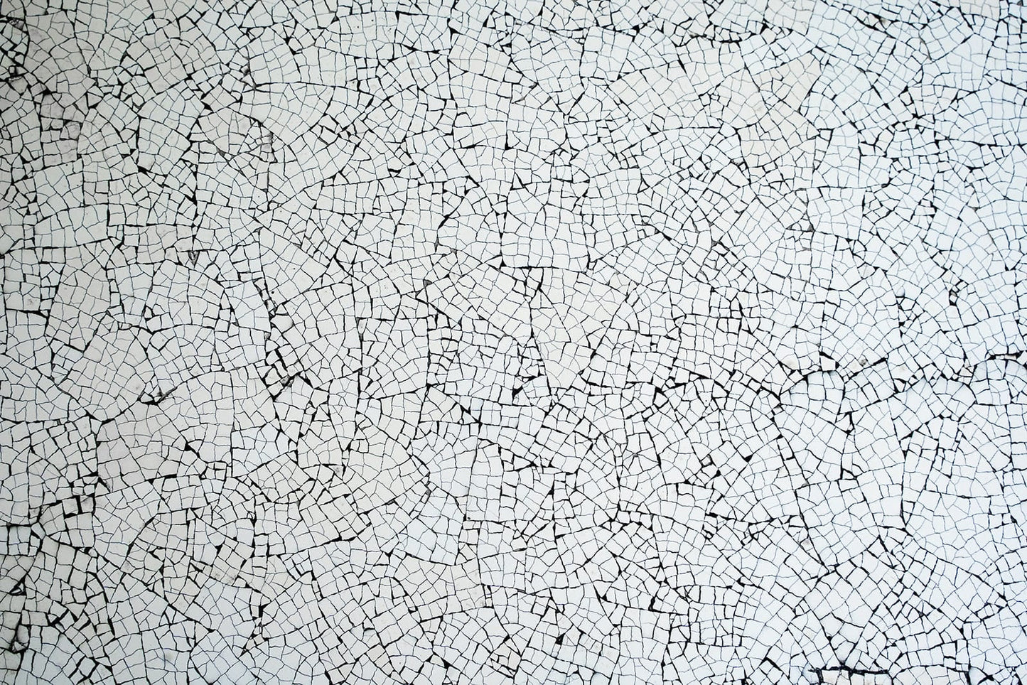 Close-up detail of hand-laid white eggshell mosaic — Stocker Studio Console Eggshell Band