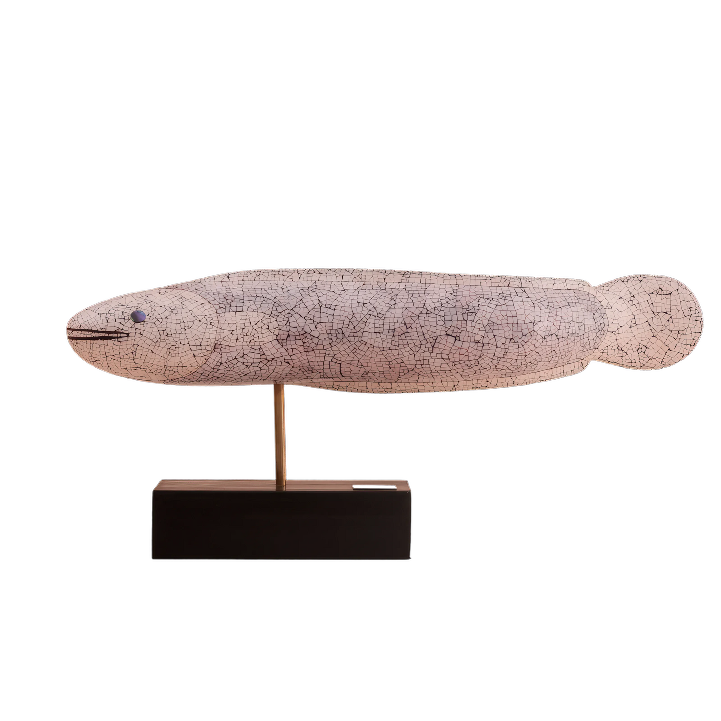 Eggshell lacquer fish with straw marquetry base 39cm by Stocker Studio