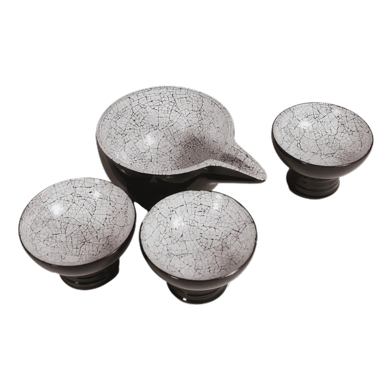 Eggshell lacquer sake set handcrafted in Siem Reap by master artisan Eric Stocker