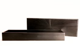 Rye Straw Art 50 — Grey Sunburst Tray — rye straw marquetry on lacquer — Stocker Studio, Siem Reap, Cambodia
