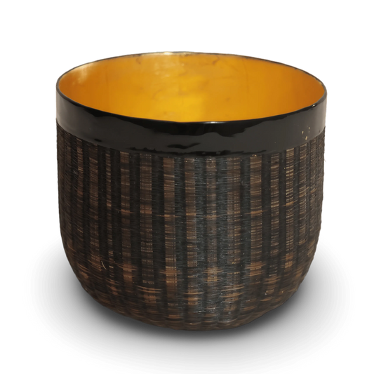 Bamboo horse hair lacquer bowl with 24k gold leaf by Stocker Studio Cambodia