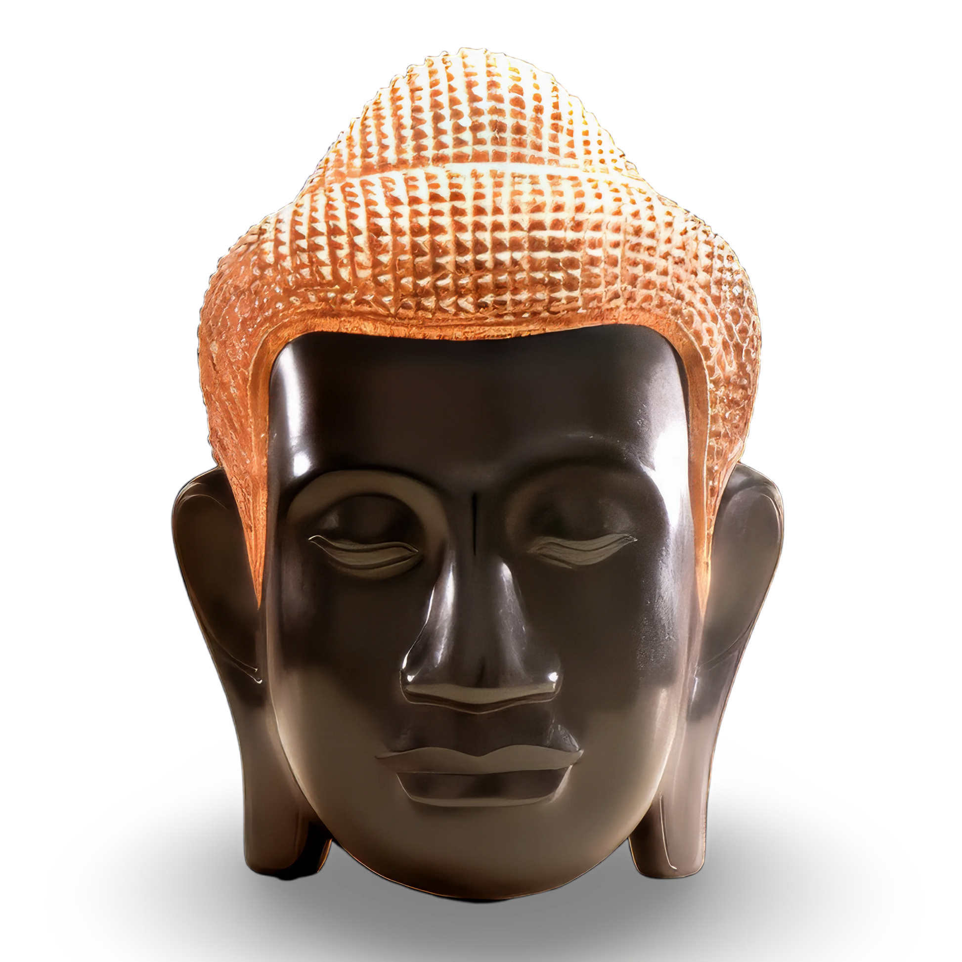 Buddha Head — Black & Gold Lacquer — natural lacquer with gold leaf — Stocker Studio, Siem Reap, Cambodia