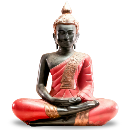 Meditating Buddha — Black, Red & Gold — natural lacquer with gold leaf — Stocker Studio, Siem Reap, Cambodia