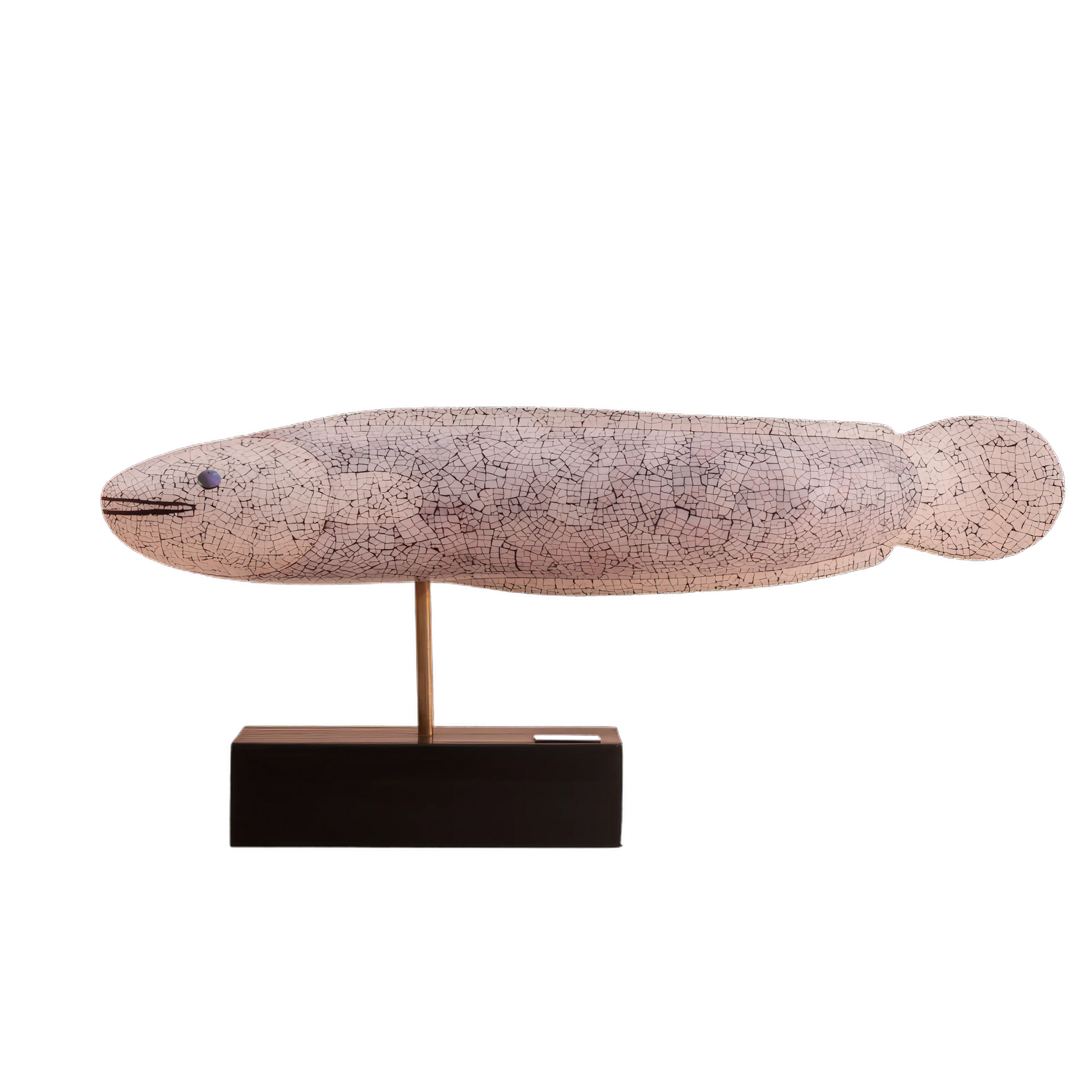 Eggshell lacquer fish with straw marquetry base 39cm by Stocker Studio