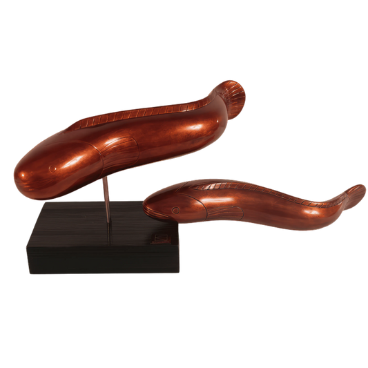 Pair of gold and copper lacquer fish sculptures by Stocker Studio Cambodia