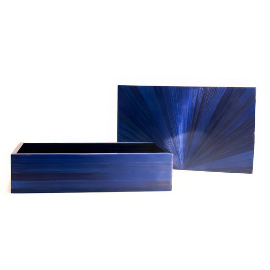 Rye Straw Tray — Blue Sunburst — rye straw marquetry on lacquer — Stocker Studio, Siem Reap, Cambodia